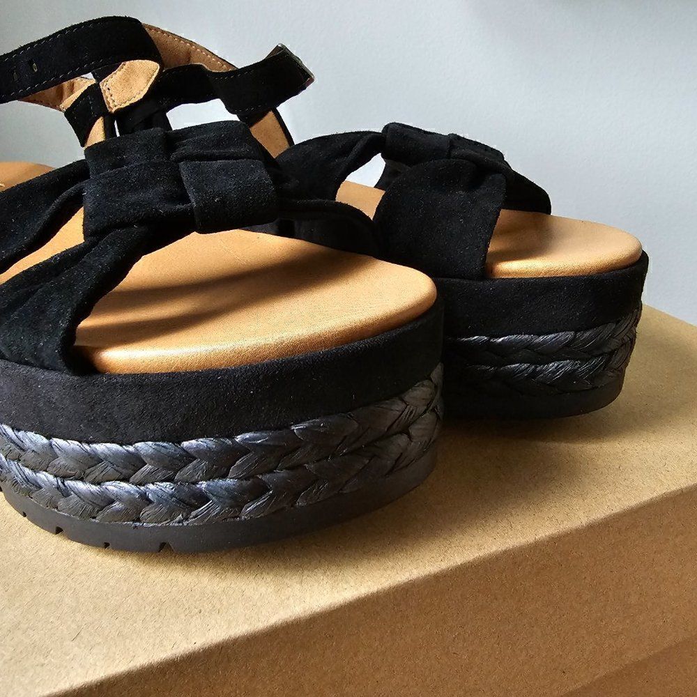 NEW IN BOX UGG NEUSCH BLACK GENUINE LEATHER PLATFORM SANDALS SIZE 9.5 - Picture 6 of 16